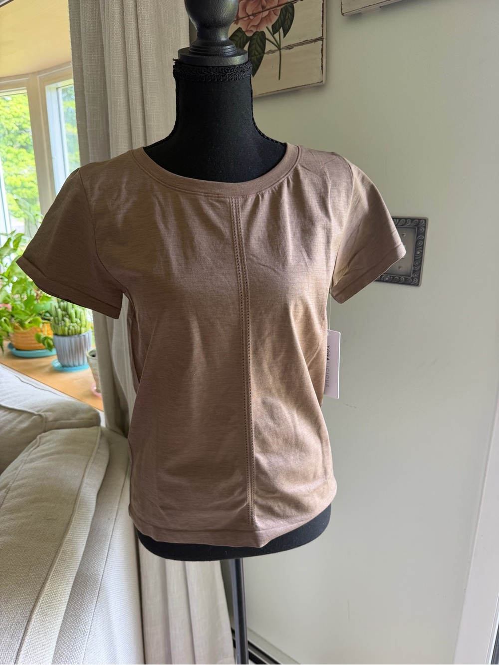 Yogalicious Short Sleeve Crewneck Top in Taupe